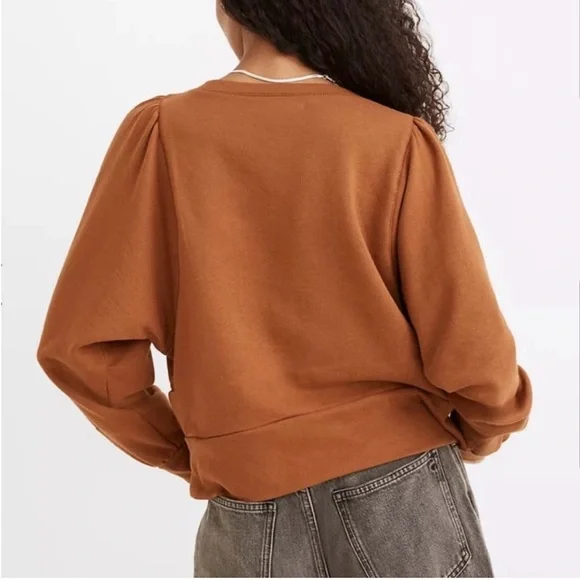 Madewell Puff-Sleeve Henley Sweatshirt - Antique Cream/White - Size XXS. 1070 - Picture 6 of 8